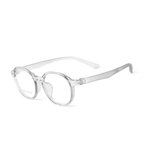 No Screw Round Optical Glasses Frame, Anti-Rust No Loose Screw Ultra Light TR90 Eyewear, Transparent Grey Full Rim Prescription Glasses for Men Women