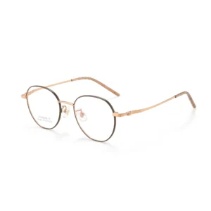 Full-Rim Steel Eyeglasses, Brown-Rose Gold — Round Optical Frame