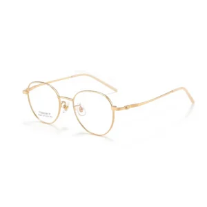 Full-Rim Stainless Steel Eyeglasses, Gold — Round Optical Frame