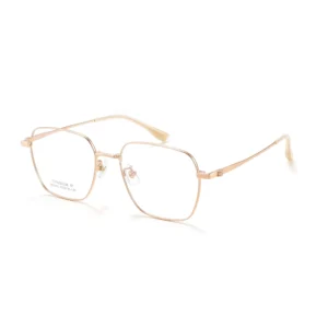 Full-Rim Stainless Steel Eyeglasses, Rose Gold — Square Optical Frame