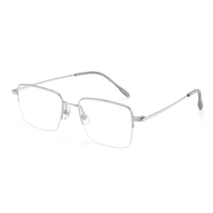 silver semi-rimless stainless steel eyeglasses — front view