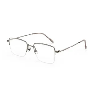 gunmetal semi-rimless stainless steel eyeglasses — front view