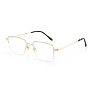 gold semi-rimless stainless steel eyeglasses — front view