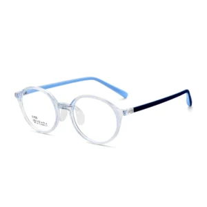 Clear Round TR Kids Eyeglass Frame, Two-Tone Liquid Silicone Hollow Airbag Temples, Airbag Nose Pads, Lightweight Teen Prescription Optical Glasses