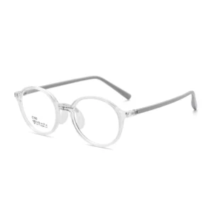Clear Round TR Kids Eyeglass Frame, Grey Liquid Silicone Hollow Airbag Temples, Airbag Nose Pads, Lightweight Teen Prescription Optical Glasses