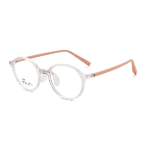 Clear Round TR Kids Eyeglass Frame, Nude Pink Liquid Silicone Hollow Airbag Temples, Airbag Nose Pads, Lightweight Teen Prescription Optical Glasses