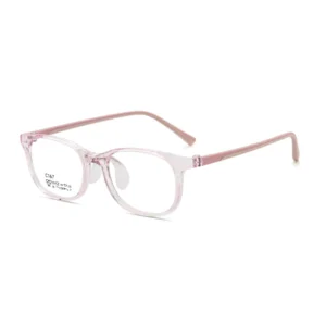 Transparent Pink Square TR Kids Eyeglass Frame, Dual Color Pink Liquid Silicone Temples, Airbag Nose Pads, Lightweight Teen Prescription Optical Glasses