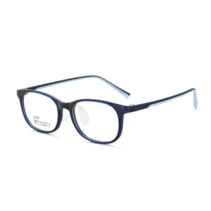 Dark Blue Square TR Kids Eyeglass Frame, Dark Blue & Light Blue Dual Color Liquid Silicone Temples, Airbag Nose Pads, Lightweight Teen Prescription Optical Glasses