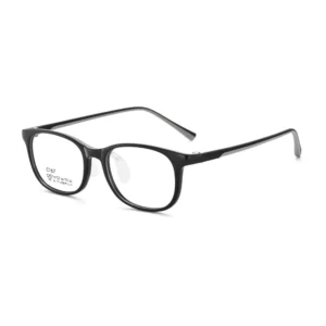 Solid Black Square TR Kids Eyeglass Frame, Black & Grey Dual Color Liquid Silicone Temples, Airbag Nose Pads, Lightweight Teen Prescription Optical Glasses