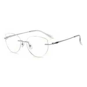 Rimless Titanium Optical Eyeglasses | Minimalist Frameless Cat Eye Prescription Glasses for Men & Women